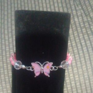 Elegant Pink Butterfly Bracelet with Silver Details